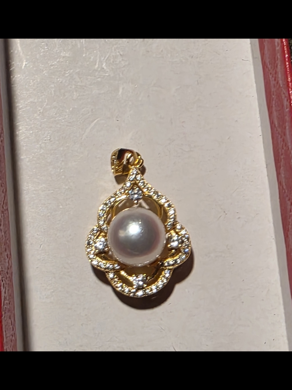 Gold Pearl Pendant with Pavé Cubic Zirconia Accents